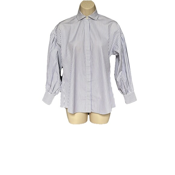 Ann Mashburn Mandarin Paulina Size XS Button Up Blue Striped Shirt Poplin - Picture 11 of 11